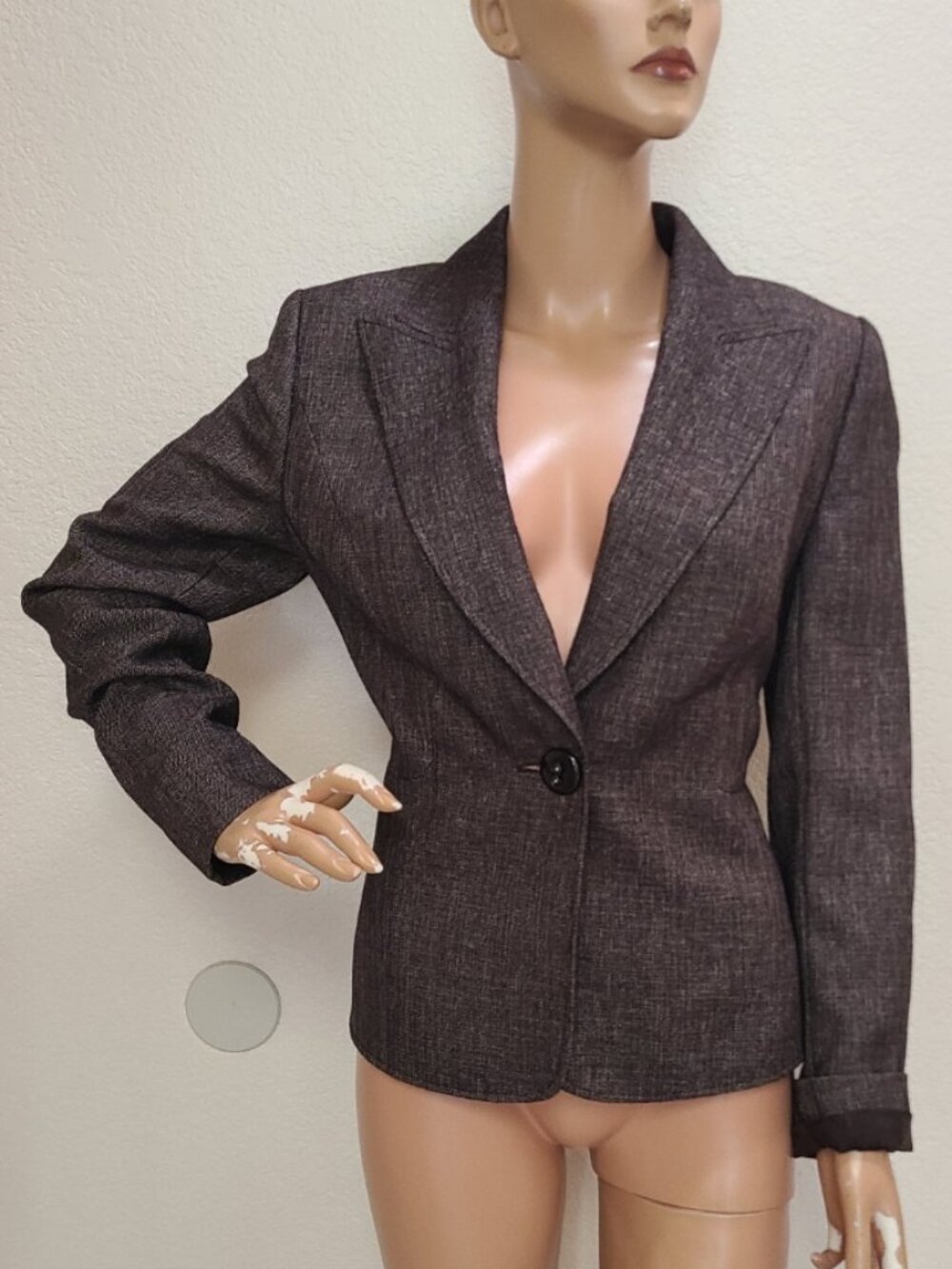 ESCADA FITTED WOOL METALLIC SPARKLE BLAZER JACKET BOW-BACK PEPLUM TAILORED sz 38
